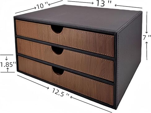 Leather Desk Organizer with 3 Drawers, Executive Office Supplies Desktop Filing A4 File Cabinet/Holder, Stackable Storage Box for Jewelry/Bill/Paper/Documents/Makeup Home Decor Accessories(Black) in Saudi Arabia