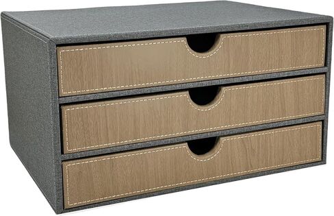Leather Desk Organizer with 3 Drawers, Executive Office Supplies Desktop Filing A4 File Cabinet/Holder, Stackable Storage Box for Jewelry/Bill/Paper/Documents/Makeup Home Decor Accessories(Black) in Saudi Arabia