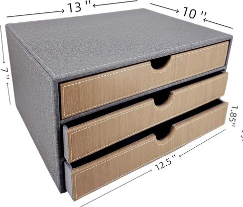 Leather Desk Organizer with 3 Drawers, Executive Office Supplies Desktop Filing A4 File Cabinet/Holder, Stackable Storage Box for Jewelry/Bill/Paper/Documents/Makeup Home Decor Accessories(Black) in Saudi Arabia