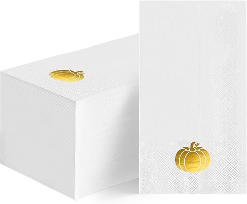 Horaldaily 100 Fall Disposable Paper Decorative Guest Napkins, Thanksgiving Autumn Harvest Gold Foil Pumpkin Hand Towel for Party Lunch Dinner Kitchen Bathroom in Saudi Arabia