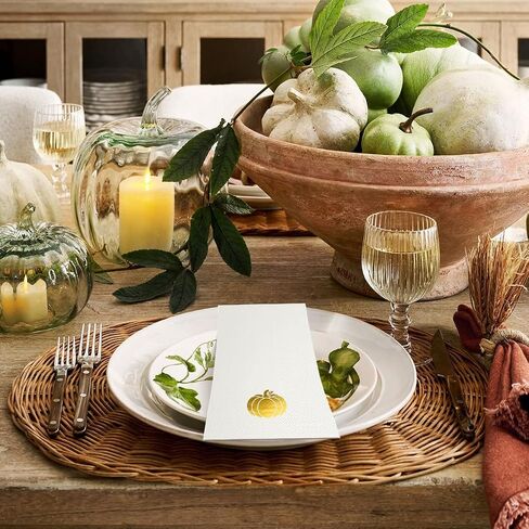 Horaldaily 100 Fall Disposable Paper Decorative Guest Napkins, Thanksgiving Autumn Harvest Gold Foil Pumpkin Hand Towel for Party Lunch Dinner Kitchen Bathroom in Saudi Arabia