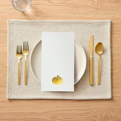 Horaldaily 100 Fall Disposable Paper Decorative Guest Napkins, Thanksgiving Autumn Harvest Gold Foil Pumpkin Hand Towel for Party Lunch Dinner Kitchen Bathroom in Saudi Arabia