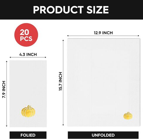 Horaldaily 100 Fall Disposable Paper Decorative Guest Napkins, Thanksgiving Autumn Harvest Gold Foil Pumpkin Hand Towel for Party Lunch Dinner Kitchen Bathroom in Saudi Arabia