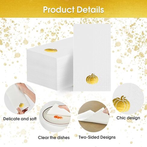 Horaldaily 100 Fall Disposable Paper Decorative Guest Napkins, Thanksgiving Autumn Harvest Gold Foil Pumpkin Hand Towel for Party Lunch Dinner Kitchen Bathroom in Saudi Arabia