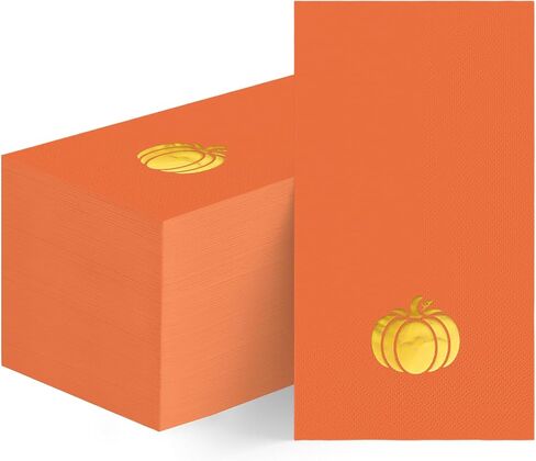Horaldaily 100 Fall Disposable Paper Decorative Guest Napkins, Thanksgiving Autumn Harvest Gold Foil Pumpkin Hand Towel for Party Lunch Dinner Kitchen Bathroom in Saudi Arabia