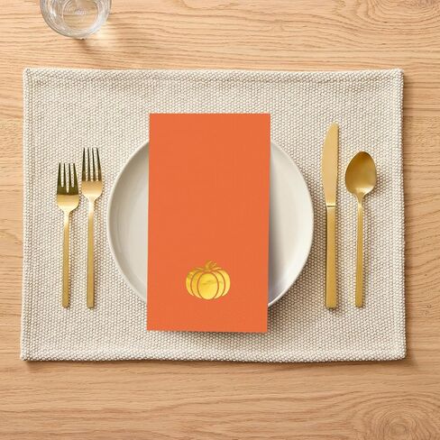 Horaldaily 100 Fall Disposable Paper Decorative Guest Napkins, Thanksgiving Autumn Harvest Gold Foil Pumpkin Hand Towel for Party Lunch Dinner Kitchen Bathroom in Saudi Arabia
