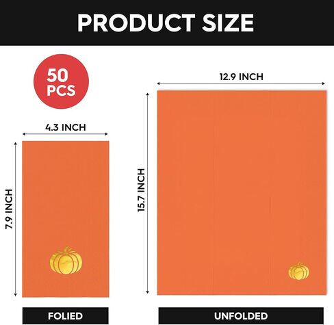 Horaldaily 100 Fall Disposable Paper Decorative Guest Napkins, Thanksgiving Autumn Harvest Gold Foil Pumpkin Hand Towel for Party Lunch Dinner Kitchen Bathroom in Saudi Arabia