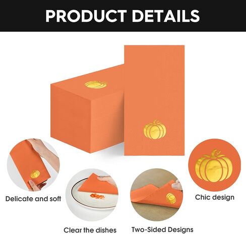 Horaldaily 100 Fall Disposable Paper Decorative Guest Napkins, Thanksgiving Autumn Harvest Gold Foil Pumpkin Hand Towel for Party Lunch Dinner Kitchen Bathroom in Saudi Arabia