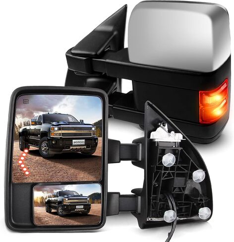 SCITOO Towing Mirrors Tow Mirrors Chrome Truck Mirrors fit for 1999-2007 For F250 For F350 For F450 For F550 Super Duty with Pair LH RH Power Adjusted Heated LED Turn Signal Light with Adapter Plug in Saudi Arabia