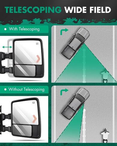 SCITOO Towing Mirrors Tow Mirrors Chrome Truck Mirrors fit for 1999-2007 For F250 For F350 For F450 For F550 Super Duty with Pair LH RH Power Adjusted Heated LED Turn Signal Light with Adapter Plug in Saudi Arabia