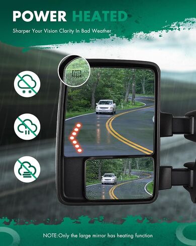 SCITOO Towing Mirrors Tow Mirrors Chrome Truck Mirrors fit for 1999-2007 For F250 For F350 For F450 For F550 Super Duty with Pair LH RH Power Adjusted Heated LED Turn Signal Light with Adapter Plug in Saudi Arabia