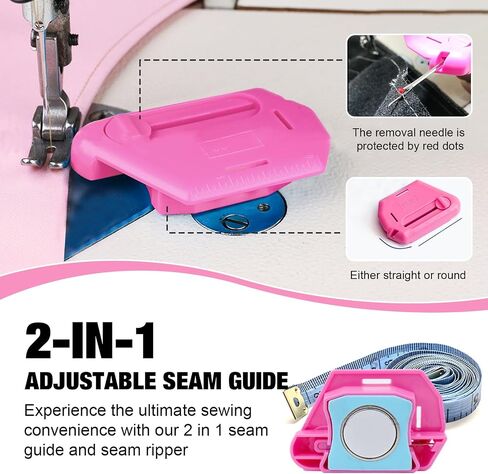 Eastrpupira 2-in-1 Adjustable Seam Guide with Built-in Seam Ripper, Stitch Remover Tool, Multifunctional Hemmer Guide with Scale (Pink) in Saudi Arabia
