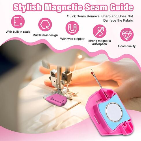 Eastrpupira 2-in-1 Adjustable Seam Guide with Built-in Seam Ripper, Stitch Remover Tool, Multifunctional Hemmer Guide with Scale (Pink) in Saudi Arabia