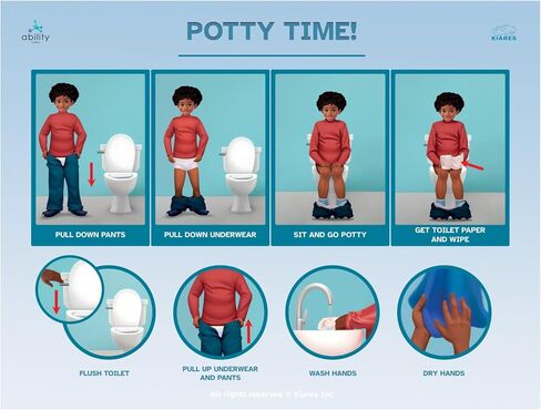 KIARES Potty Training - Visual Aids for Kids with Autism & ADHD - Visual Schedule for Kids, Daily Routine Potty Chart with Step-by-Step Instructions, 16 Ethnic Options (Caucasian Boy - Brown) in Saudi Arabia