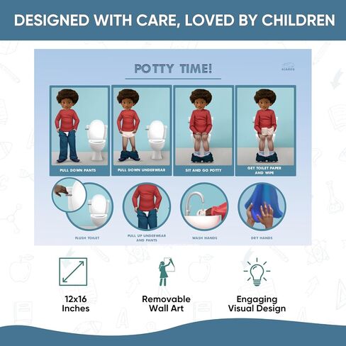 KIARES Potty Training - Visual Aids for Kids with Autism & ADHD - Visual Schedule for Kids, Daily Routine Potty Chart with Step-by-Step Instructions, 16 Ethnic Options (Caucasian Boy - Brown) in Saudi Arabia