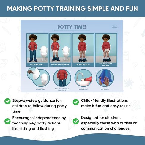 KIARES Potty Training - Visual Aids for Kids with Autism & ADHD - Visual Schedule for Kids, Daily Routine Potty Chart with Step-by-Step Instructions, 16 Ethnic Options (Caucasian Boy - Brown) in Saudi Arabia