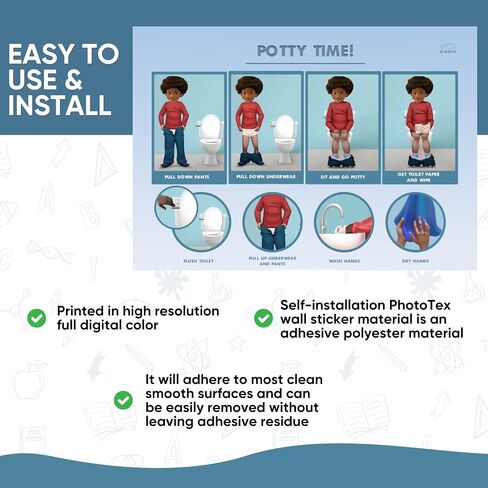 KIARES Potty Training - Visual Aids for Kids with Autism & ADHD - Visual Schedule for Kids, Daily Routine Potty Chart with Step-by-Step Instructions, 16 Ethnic Options (Caucasian Boy - Brown) in Saudi Arabia
