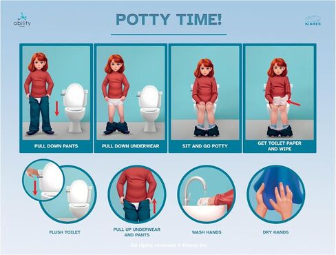 KIARES Potty Training - Visual Aids for Kids with Autism & ADHD - Visual Schedule for Kids, Daily Routine Potty Chart with Step-by-Step Instructions, 16 Ethnic Options (Caucasian Boy - Brown) in Saudi Arabia