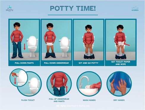 KIARES Potty Training - Visual Aids for Kids with Autism & ADHD - Visual Schedule for Kids, Daily Routine Potty Chart with Step-by-Step Instructions, 16 Ethnic Options (Caucasian Boy - Brown) in Saudi Arabia