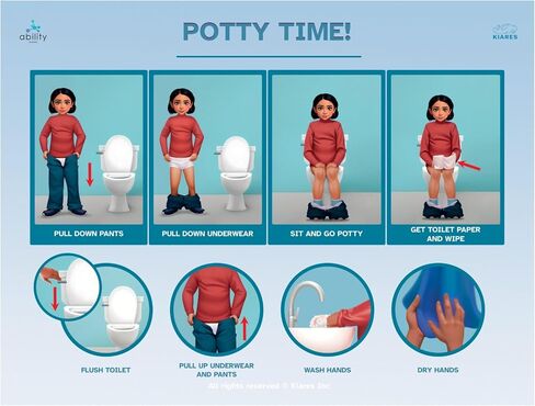 KIARES Potty Training - Visual Aids for Kids with Autism & ADHD - Visual Schedule for Kids, Daily Routine Potty Chart with Step-by-Step Instructions, 16 Ethnic Options (Caucasian Boy - Brown) in Saudi Arabia