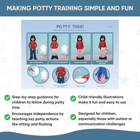 KIARES Potty Training - Visual Aids for Kids with Autism & ADHD - Visual Schedule for Kids, Daily Routine Potty Chart with Step-by-Step Instructions, 16 Ethnic Options (Caucasian Boy - Brown) in Saudi Arabia