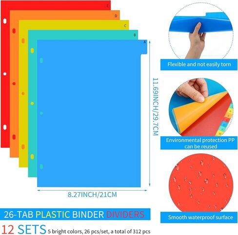 Jetec 12 Sets A-Z Tab Dividers for 3 Ring Binders Plastic Multicolor Dividers Dividers Abphabet Huck in Saudi Arabia