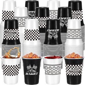60 Pcs Race Car Party Supplies Bulk 16 oz Checkered Flag Cups Racing Themed Thick Plastic Cup for Race Car Birthday Party Checkered Racing Party Sports Themed Birthday Party Supplies
