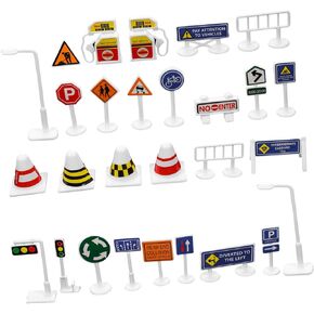 HAWILLOSCH 28Pcs DIY Traffic Sign for Model Road Signs for Role Play Educational Fun Safe Miniature Traffic Props for Preschoolers