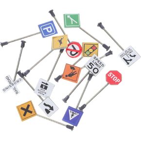 BESTonZON 14Pcs Traffic Signs for Sand Table Model Lightweight Miniature Street Road Signs Vibrant Decorations for Traffic Model and DIY Projects