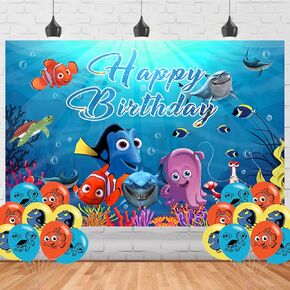 Finding Nemo Birthday Decorations,Finding Dory Backdrops for Party Decorations Supplies,Under Sea Happy Birthday Banner Backdrop for Party Supplies (5x3ft)