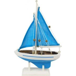 Hampton Nautical Sailboat 9-113 Wooden Light Blue with Light Blue Sails Pacific Sailer Sailboat Decoration 9" - Nautical Decor