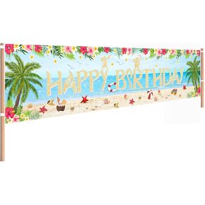 Happy Hawaiian Moana Birthday Backdrops Decoration Banner Party Blue for Happy Birthday Tropical Luau Summer Baby Shower Decor Home Outdoor Flags Supplies