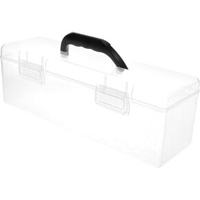 Rectangular Transparent Artist Tool Organizer with Portable Handle Large Capacity Storage Box for Paint Brushes and Art Supplies Durable Clear Plastic Design for Artists