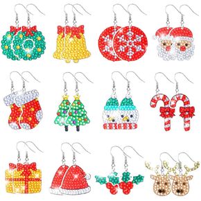 remouuly 12 أزواج عيد ميلاد عيد الميلاد الأقراط الماس ، صنع مجموعة 5D DIY DILER DROP DIAMOND ART PANITS ORNAMT