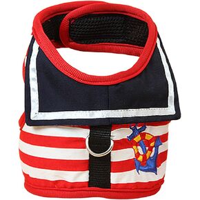 Dog Harness and Leash, Suitable for Small Dogs and Cats, Breathable Fabric, D-Shape Metal Lock, Safe and Simple (Extra Large, Red Stripe)