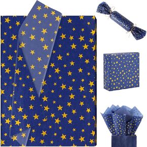 60 Sheet Patriotic Blue Gold Star Tissue Paper, 4th of July Stars Patterns Art Tissue Paper for Patriotic DIY Crafts Independence Memorial Day American National Day Party Supplies, 13.8 x 19.7 Inch