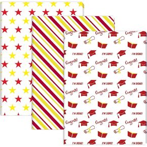 90 Sheets 2025 Graduation Tissue Paper, 20x14 inch Graduate Cap Diploma Scroll Book Stars Stripes Patterns Gift Wrapping Paper for 2025 Graduation Party Art Craft Party Supplies (Blue)