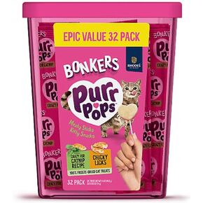 Bonkers Purrpops Freeze-Dried Cat Treats, Catnip and Chicken Flavors, Epic Value Pack, 32 Count