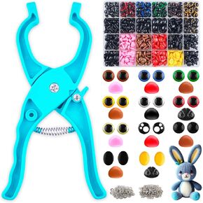 Safety Eye Auxiliarye Tool for Crocheting, Safety Eye Tool with 1040 PC 6-14mm Safety Eyes and Nose Set, Safety Eyes Plier for Amigurumi, Stuffed Animal Eyes, Doll Making Supplies - Blue