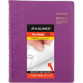 AT-A-GLANCE Planner 2025-2026 Academic, Weekly & Monthly, Half-Hourly Appointment Book, 8-1/4" x 11", Large, Monthly Tabs, Flexible Cover, Contempo, Black (70957X05)