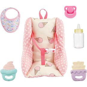 BABESIDE Baby Doll Car Seat, Doll Carrier Toy, Baby Doll Accessories with Bib, Rattle, Doll Bottle Feeding Set for 10-12 Inch Dolls
