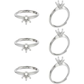 6 Pcs Brass Ring Bases, Adjustable Prong Ring Settings Platinum Ring Blank Finger Ring Findings for Crafting Jewelry Making