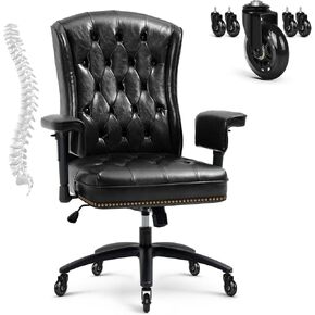 YAMASORO Vintage Office Chair,Executive Leather Desk Chair with Rubber Wheels and Adjustable Arms for Home Office and Living Room,Green
