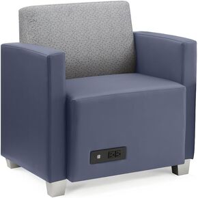 NBF Compass Office Lounge Chair with Armrest- Ergonomic Office Guest Chairs with Williamsburg Blue Polyurethane - Reception Chairs with Silver Legs - Conference Room Chairs (Blue)