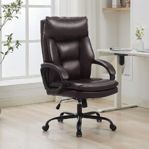 Office Desk Chair,High Back Executive Leather Chair,Thick Spring Cushions,Ergonomic Home Computer Desk Chair with Rocking Function,Lumbar Support,350lbs Capacity (Dark Brown)