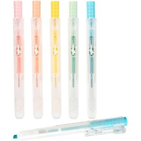 M&G Retractable Highlighters, 5 Pack Pastel Chisel Tip Highlighter Pens, No-Bleed Quick-Dry Marker Set in Assorted Colors, Cute Aesthetic Study Supplies & Accessories for Journaling, Bible, School