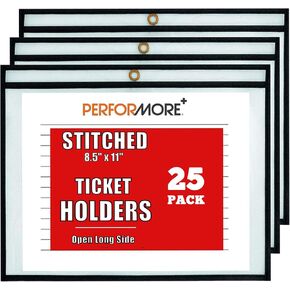 Office Werks Stitched Dry Erase Pockets Black, Landscape View Heavyduty 11" X 8.5" Clear Both Sides Plastic Sleeves with 1 Hole for Attaching to Machinery, File Cabinets, Hanging, Black Trim (25 Pack)