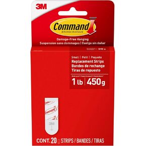 Command Small Refill Adhesive Strips, Damage-Free Hanging, Removable Wall Adhesive for Indoor Hooks, No-Tools Installation, 20 White Strips