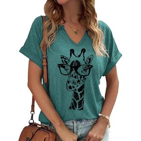 Womens Summer V Neck Shirt Funny Letter Printed Graphic Short Sleeve Tee Casual Loose Fit Holiday Tops in Kuwait