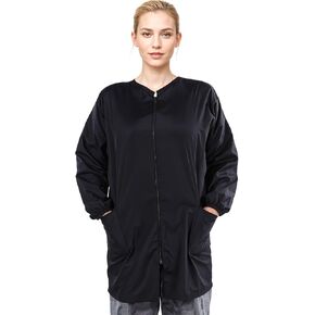 Pet Grooming Smock With Full Zipper, Waterproof Dog Grooming Workwear, Anti-Static Beautician Work Clothes, Black Groomer Uniforms With 2 Pockets, Barber Smock for Pet Shop Men Women